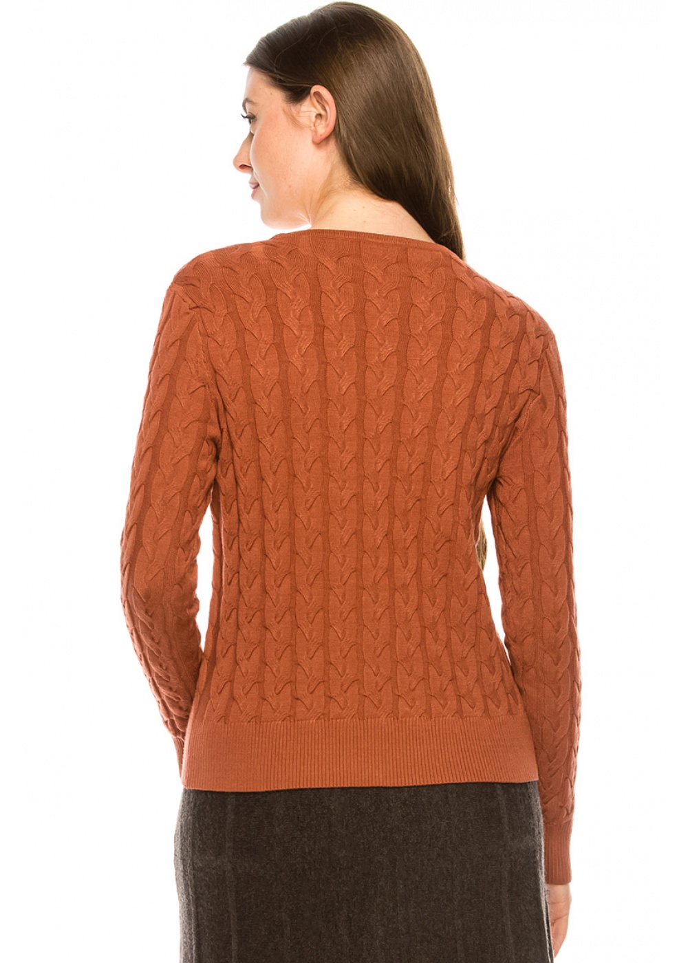 Rust Cable Knit Sweater Modest Women Clothing YAL New York